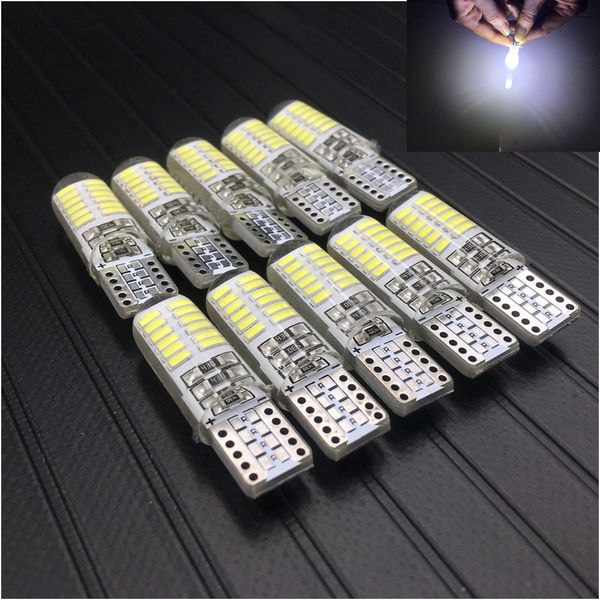 

10pcs t10 w5w 24smd car led bulbs canbus auto interior light silica lamp waterproof turn signal plate 5w5 24 smd 194 501 12v