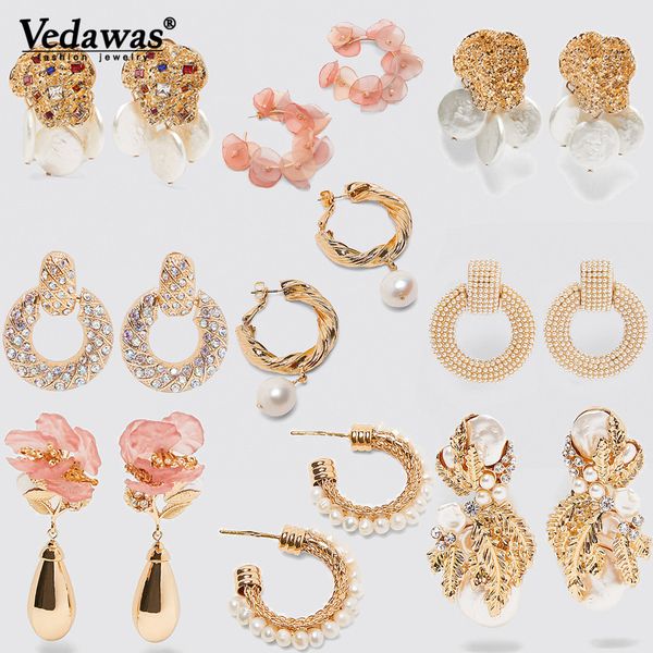 

vedawas colorful glass crystal statement earrings women 2019 charm pink flower teardrop drop earrings handmade gifts jewelry, Silver