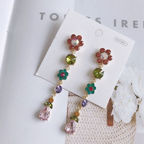 

mengjiqiao new arrival korean elegant colorful crystal flower drop earrings for women waterdrop brincos jewelry ear accessories, Silver