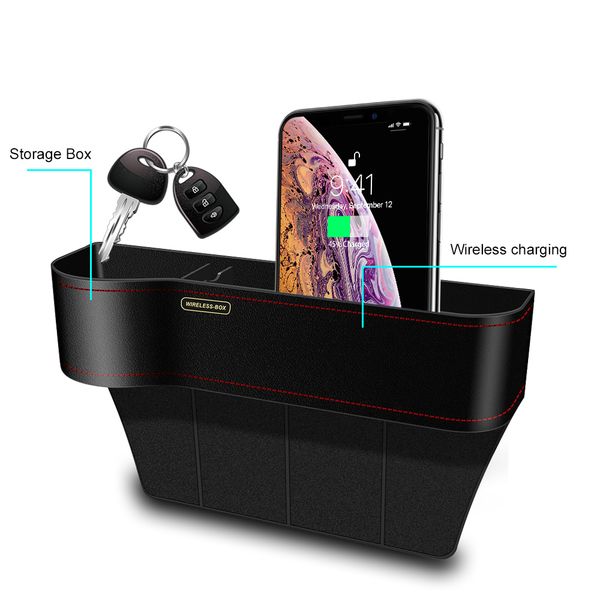 

ascromy qi wireless charger car organizer wireless charging station storage box holder car seat slit gap for iphone xs max xr x