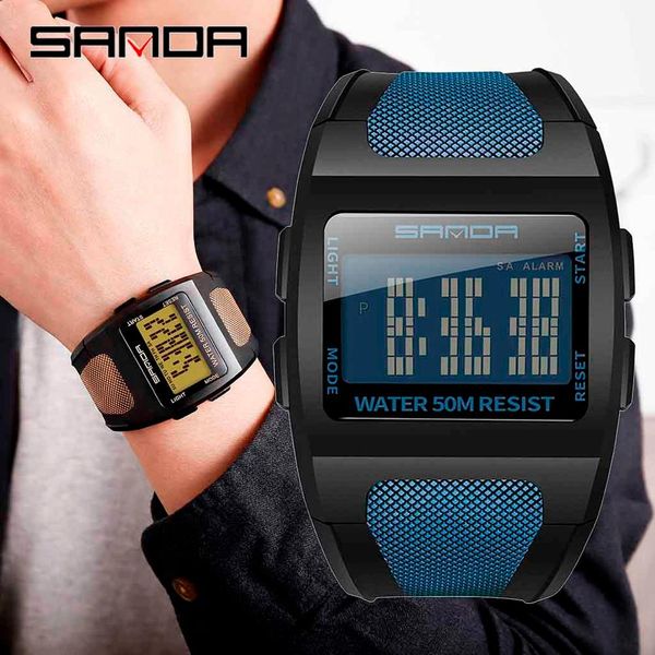 

led cool rectangle men watches multi function wide dial monochrome digital electronic wrist watch date calendar waterproof j31, Slivery;brown