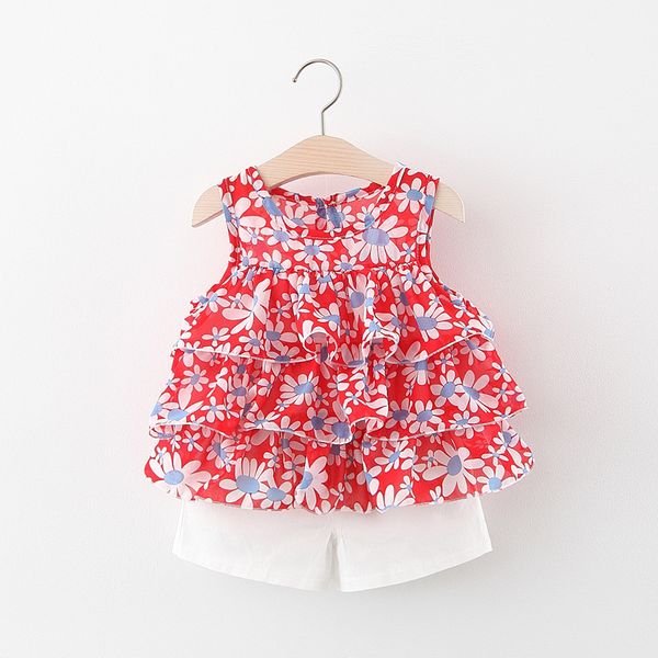

summer kids girls sets flower with shorts children's clothing wholesale 2020, White