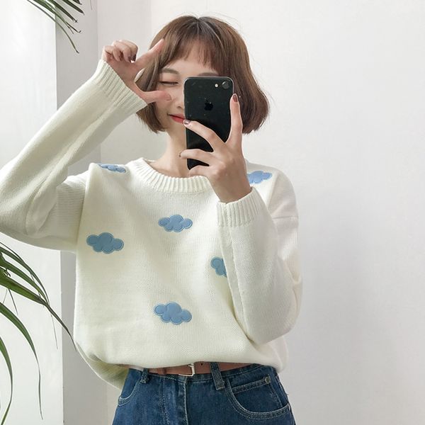 

women's sweaters paris girl winter women korean clothes sweet clouds pullovers plus size sweater kawaii, White;black