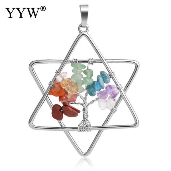 

colorful crystal quartz star of david heart pendant necklace men jewelry natural stone hexagram necklace for women girl, Silver