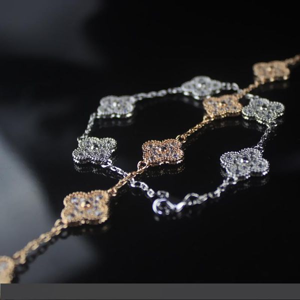 

цветок дизайнер ювелирных изделий роскошные бриллиантовые браслеты женские 925 серебряный счастливый браслет подвески свадебные обручальные, Golden;silver