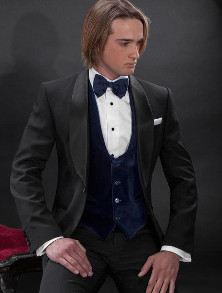 

brand new one button black wedding groom tuxedos shawl lapel groomsmen men suits prom blazer (jacket+pants+vest+tie) no:2096, Black;gray