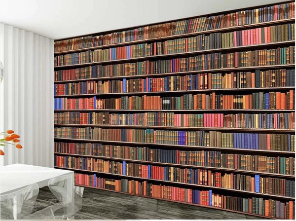 

3d bookshelf bookcase background wall modern wallpaper for living room