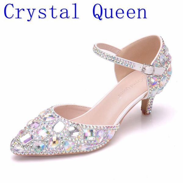 

crystal queen women wedding sandals summer rhinestone high heels sandals party pump mary janes ladies shoes plus size women shoe, Black