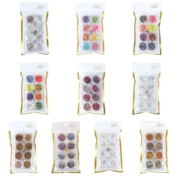 

8 box / set нерегулярное маленький круглый блеск paillette mix цвет блестки прозрачные хлопья для diy nail art маникюр советы украшение, Silver;gold