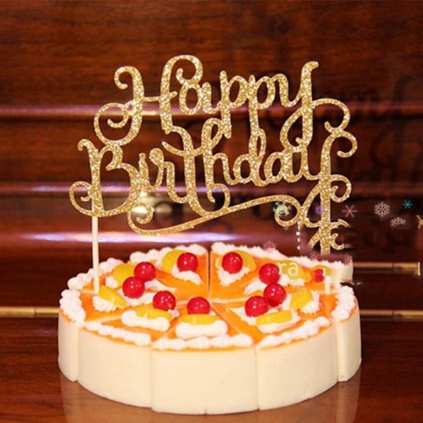 Festa de aniversário de criança aniversário de quatro cores cristal Rhinestone Shiny Happy Birthday Cake Topper Decor bolo Topper LX1789