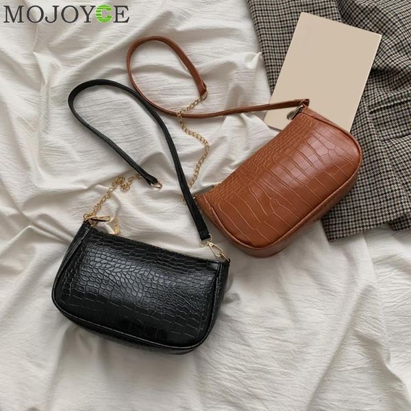 

fashion pu leather crossbody handbag women solid color retro chain shoulder messenger bag shopping totes