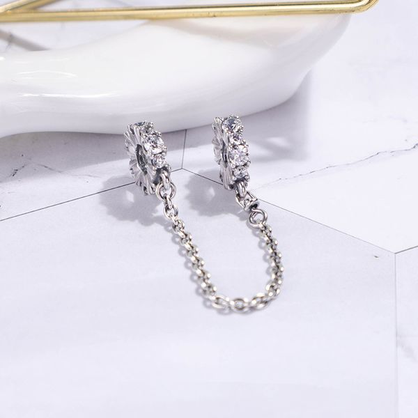 

new clear sparkle safety chain charm 925 sterling silver charms beads fit pandora style bracelets bangles diy women christmas gift jewelry, Bronze;silver