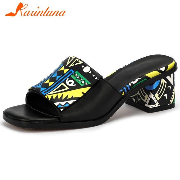 

dress shoes karin slip-on heeled mules high heels genuine leather women 2021 arrival fashion mixed-color, Black