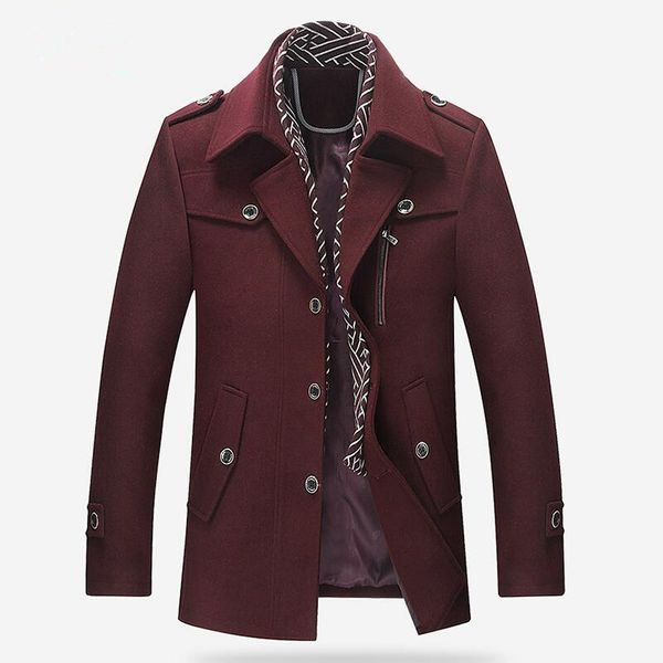 

new 2018 autumn/winter men's fashion long section brand cotton coat thick woolen cashmerepure color leisure jacket coat, Black