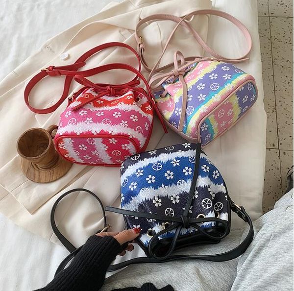 

ins rainbow bucket bag women shoulder bags fashion multicolor bags small handbag