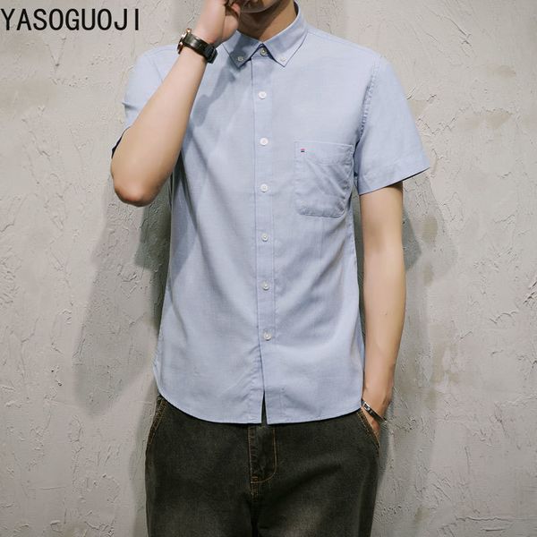 

yasuguoji 2019 new men's shirt short sleeved men's business dress turn-down collar single breasted casual shirts l104, White;black