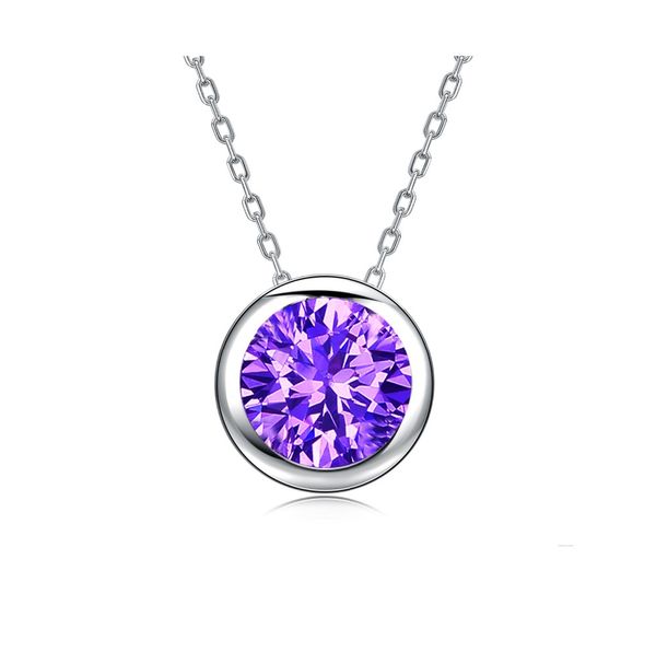 

uloveido purple round cubic zirconia pendant necklace for women girls,new year gift,copper based crystal necklace y448, Silver