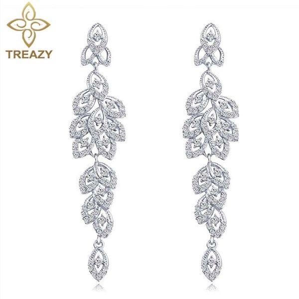 

treazy silver / gold color crystal длинные серьги элегантный висячие листья люкс мотаться женщины пром свадебные украшения