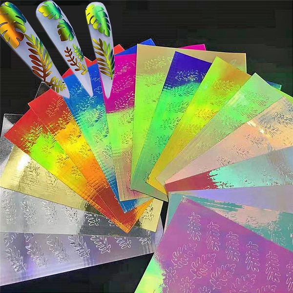

16pcs holo leaves nail sticker self adhesive flame nail decals manicure fire flame 3d stickers holographic wraps, Black