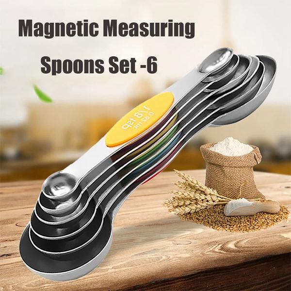 

6pcs/set magnetic measuring spoons set stainless steel stackable dual sided teaspoons and tablespoons for measuring dry and li other kitchen
