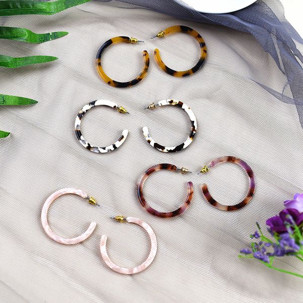 

ujbox multicolor 40mm big leopard acetate earrings american japanese korean australia canada popular acetic acid hoop earrings, Golden;silver