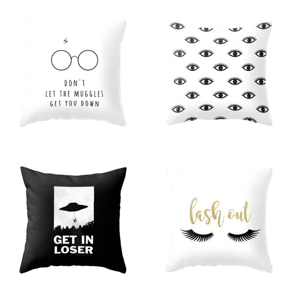 

lychee black and white pillow case cat bird tree pattern pillow cover home office square 45x45cm pillowcase