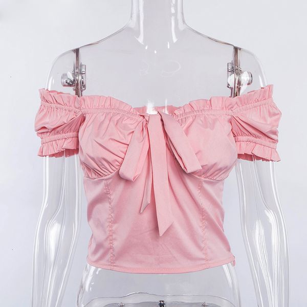 

women clothing women shirts polyester women bare shoulder multi color choice summer casual short sleeve white pink red top