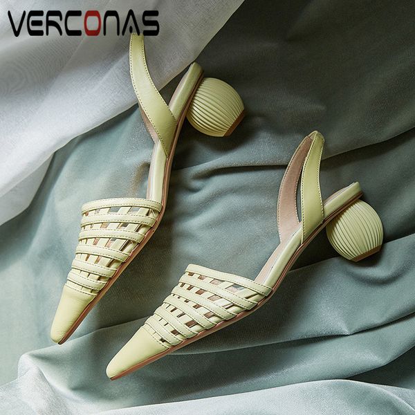 

dress shoes verconas 2021 fashion woman pumps sandals arrival genuine leather casual pointed toe round high heeled, Black