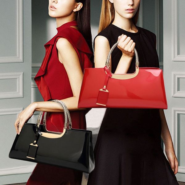 

thinkthendo fashion patent leather structured shoulder handbag women evening party satchel crossbody handle bags luxury bags