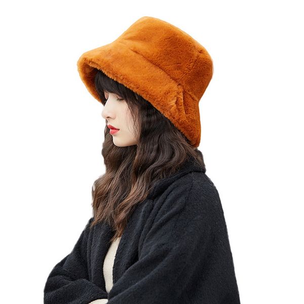 

faux fur winter bucket hat for women girl fashion solid thickened soft warm fishing cap outdoor lady plush fluffy panama 2019, Blue;gray