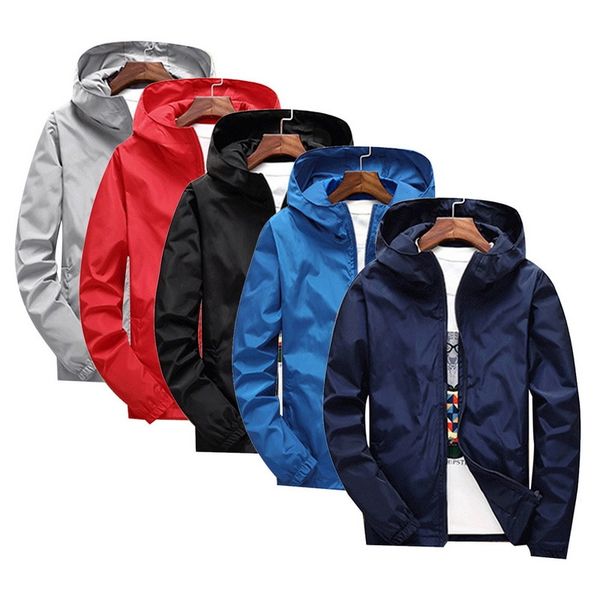 

men's jackets mens casual windbreaker coats plus size clothing fashion solid zipper loose black hooded jacket, Black;brown
