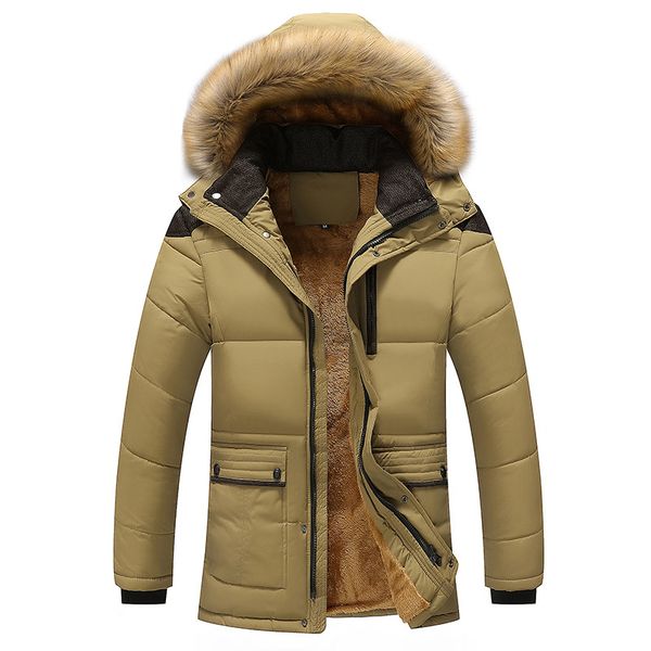 

men parka winter down jackets thick fleece fur collar hooded men coats voguejacket male outerwear windproof 5xl nice, Black