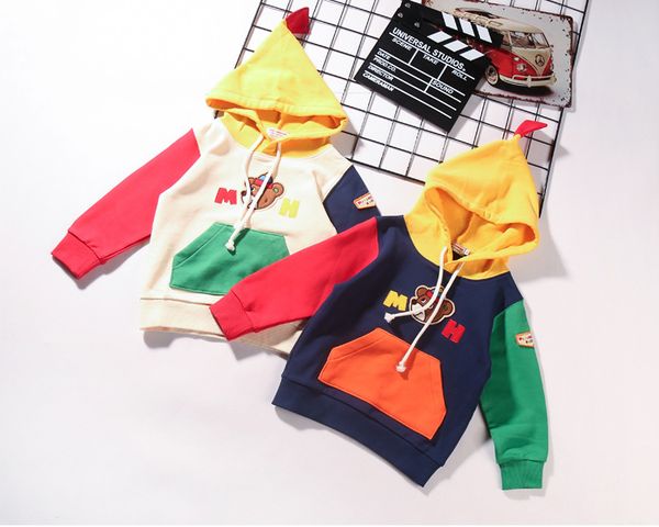 

spring 2020 explosion models boys and girls japanese cute bear grandpa color matching cotton terry hooded sweater coat, Black