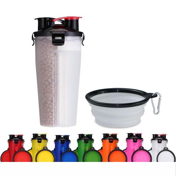 

собака бутылка воды собачьи миски для путешествий контейнер для корма для домашних животных 2-в-1 со складными наружными мисками для воды дл