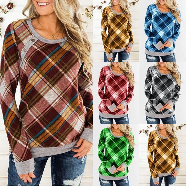 

women long sleeve shirts dress plaid grid girl casual t-shirt tees o-neck blouses blusas tee dresses ljja3366, White