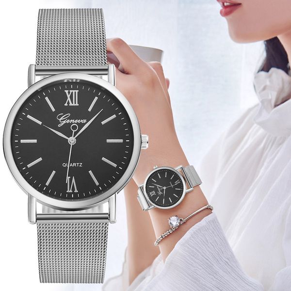 

2019 new arrival women watch mesh band stainless steel analog quartz wristwatch clock minimalist lady business luxury watches, Slivery;brown