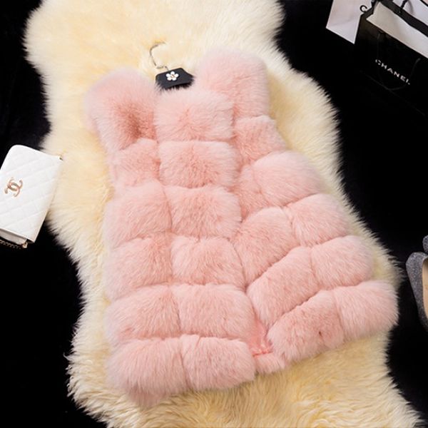 

новый искусственного меха жилет моды искусственного меха gilet красный розовый шинели зимы женщин жилеты для дам, Black