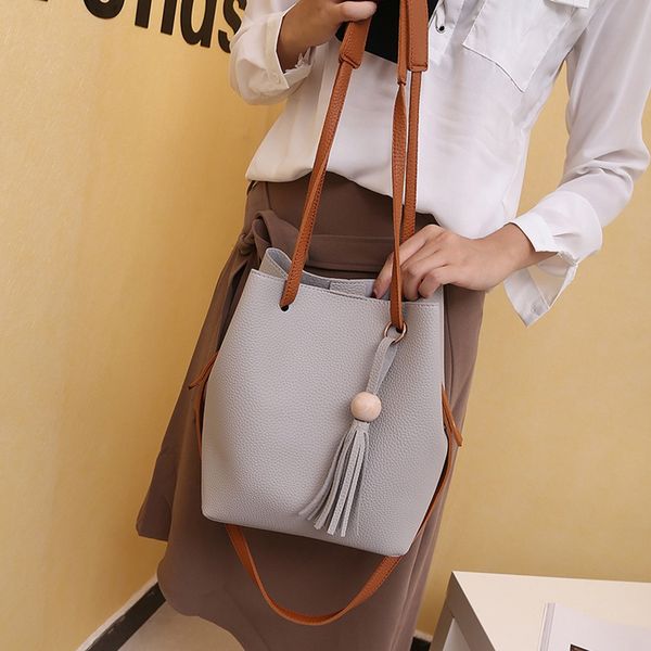 

2019 new fashion simple women tassel purse shoulder handbag tote messenger satchel female casual pu leather cross body bags 50