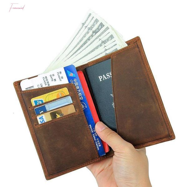 

100% genuine leather men wallet crazy horse leather passport holder wallet vintage male leather purse boarding card holder, Red;black