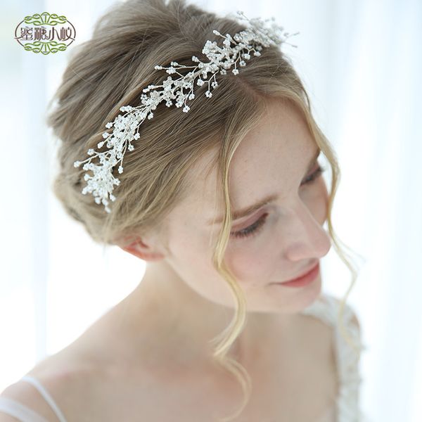 

wedding party beaded pearl gift woman lady diamond flower leaf hair jewelry for bride acting initiation graduation yy-66, Slivery;golden