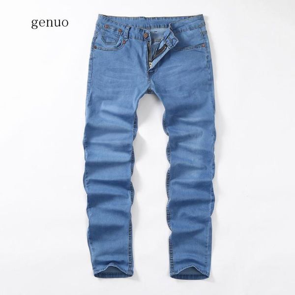 

men's casual autumn denim jeans plus size cotton zipper work trousers pants mens casual denim jeans male stretch trouser, Blue