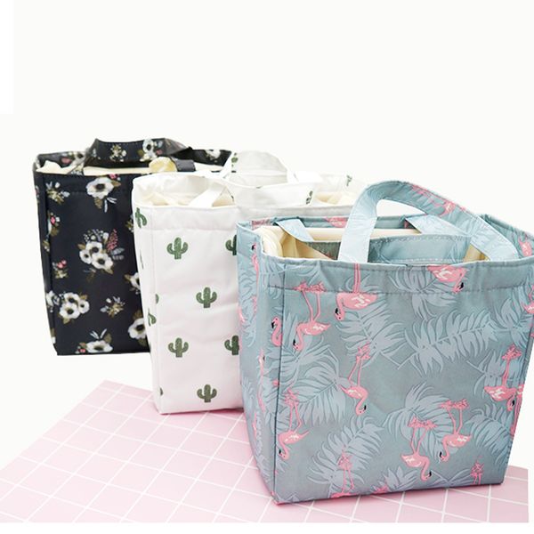 

monerffi lunch bag oxford cloth outdoor picnic bag large capacity flamingo printing waterproof leakproof portable insulation, Blue;pink