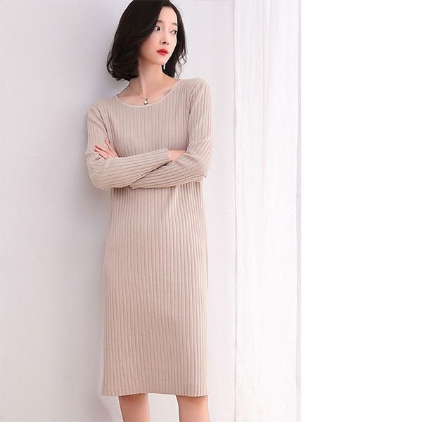 

casual dresses women fashion straight sweater dress with female loose knit full neck medium length base, Black;gray