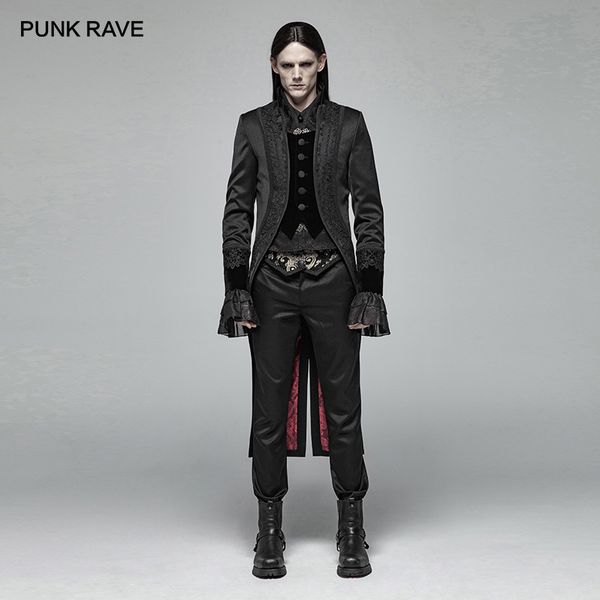 

punkrave men's gothic gorgeous gentleman swallow tail long coat evening party male formal coat stage performance man trench, Tan;black