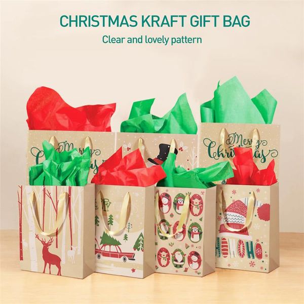 

christmas decorations kraft paper bags with handle party gift bag christmas favor present bag wrapping bags 24pcs