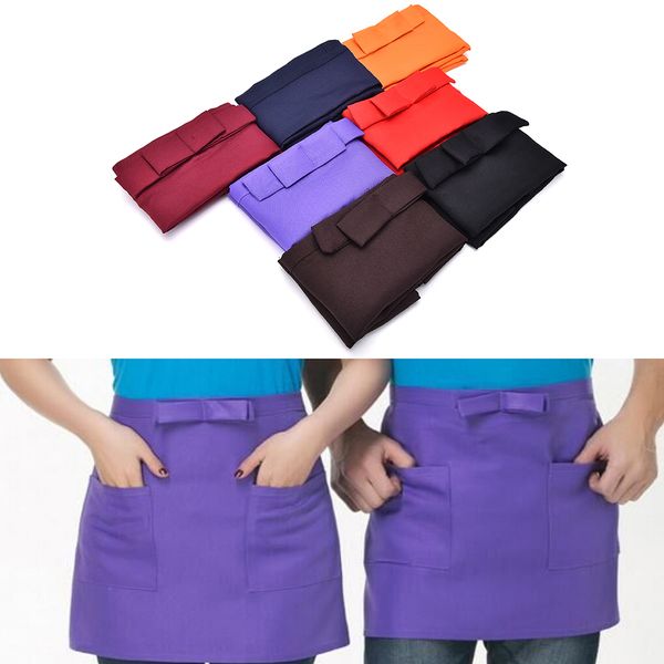 

bar pub kitchen cotton bow short half waist apron cafe server waiter waitress