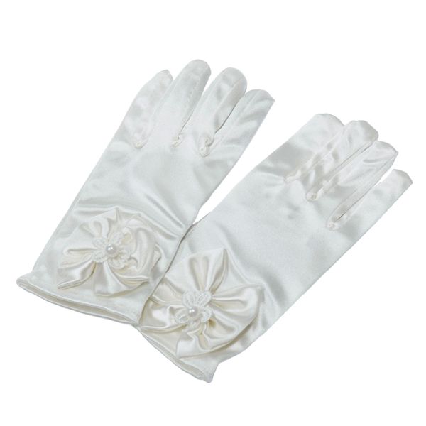 

girls princess dress up gloves wedding bow party gloves, White