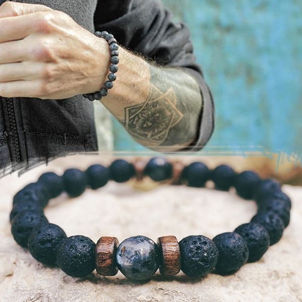 

men bracelet natural moonstone bead tibetan buddha bracelet chakra lava stone diffuser bracelets men jewelry gift drop shipping, Black