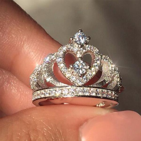 

choucong 2 colors crown ring 5a zircon stone 925 sterling silver promise engagement wedding band rings for women finger jewelry, Slivery;golden