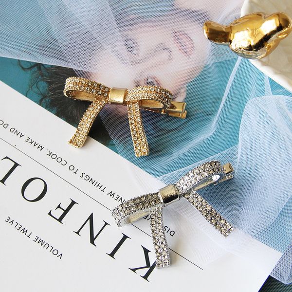 

горный хрусталь лук шпилька для девочек металла утконос клип волос головных уборов женщина аксессуары для волос взрослых заколок hairgrips, Slivery;white